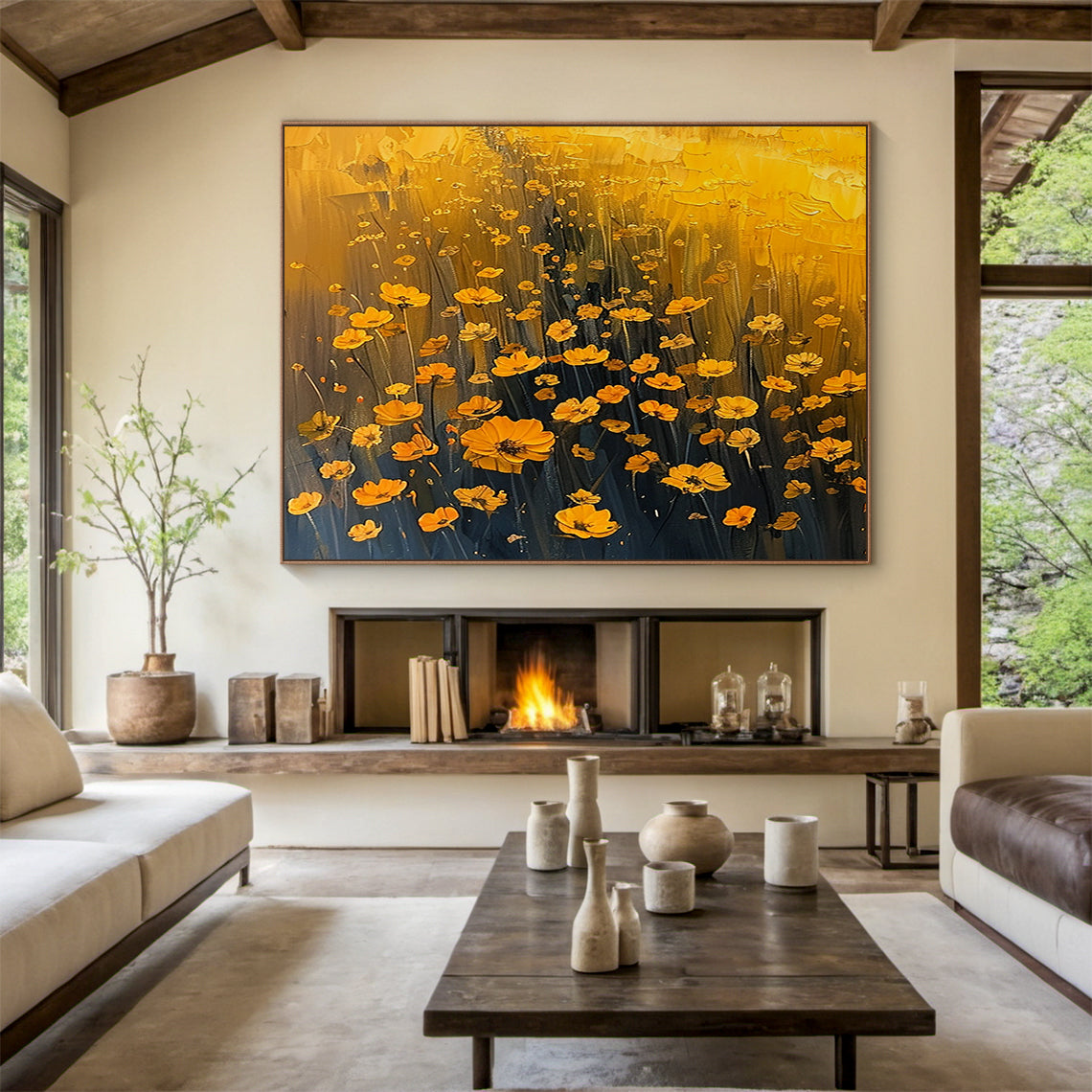 Golden Bloom-Yellow 3D / Texture Floral Art-AURA115