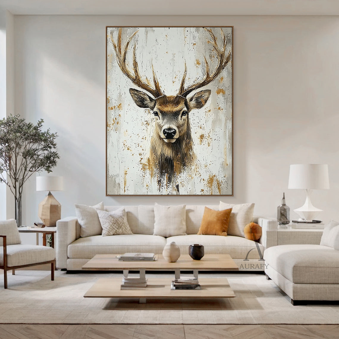 Cozy Beige Brown Woodland Animal Throw Pillow for Living Room AURA313