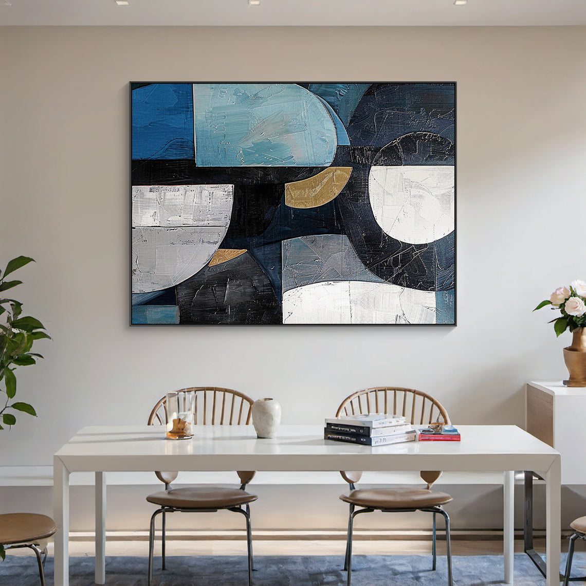 Midnight Geometry-Blue & Black Abstract Field-AURA154