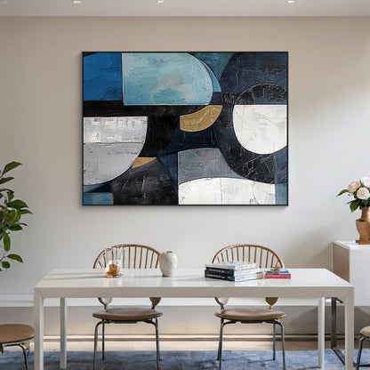 Midnight Geometry-Blue & Black Abstract Field-AURA154