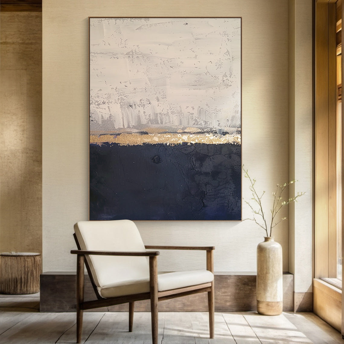 Silent Horizon -Black & Beige Abstract Field-AURA146