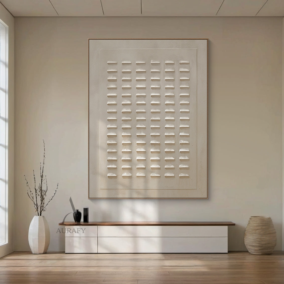 Minimalist Wall Art Beige Plaster Textured High-Relief Tactile Sculpted Modern Art Piece AURA450