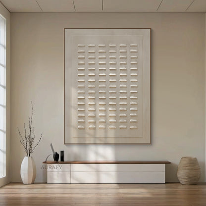 Minimalist Wall Art Beige Plaster Textured High-Relief Tactile Sculpted Modern Art Piece AURA450