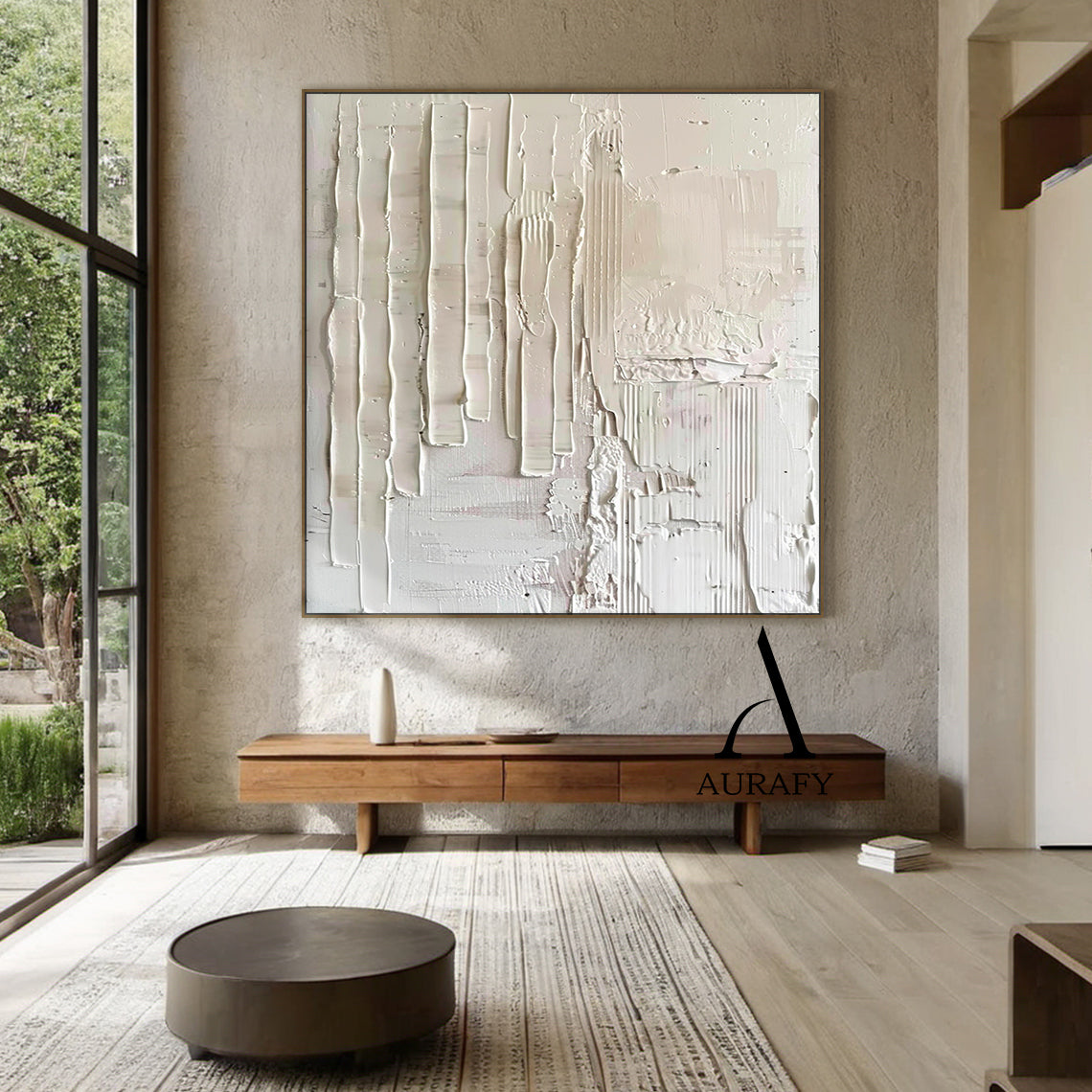 3D Textured Beige Painting Knife Strokes High-Relief Plaster Tactile Minimalist Luxe Artwork AURA525