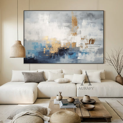 Abstract Wall Art Minimalist Luxe with High Relief Gold Tactile Surface Knife Strokes Black Drips AURA487