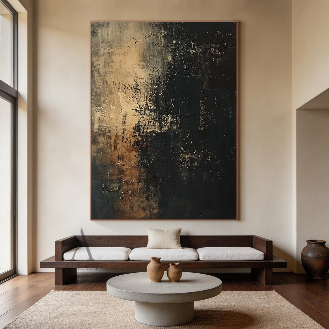 Fault Line, Brown and Black Split-Field Textured Painting AURA873