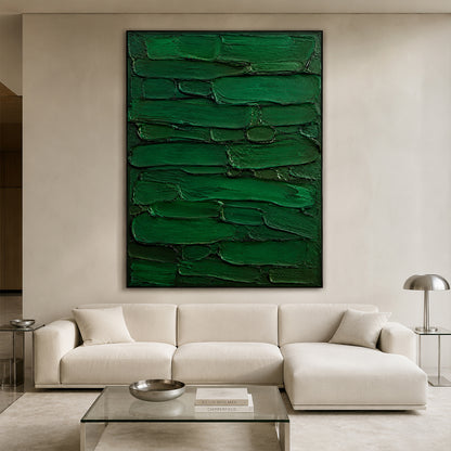 Green 3D Textured Painting Plaster Impasto Knife Stroke Wabi-Sabi Sculpted Canvas Minimalist Luxe Wall Art AURA762