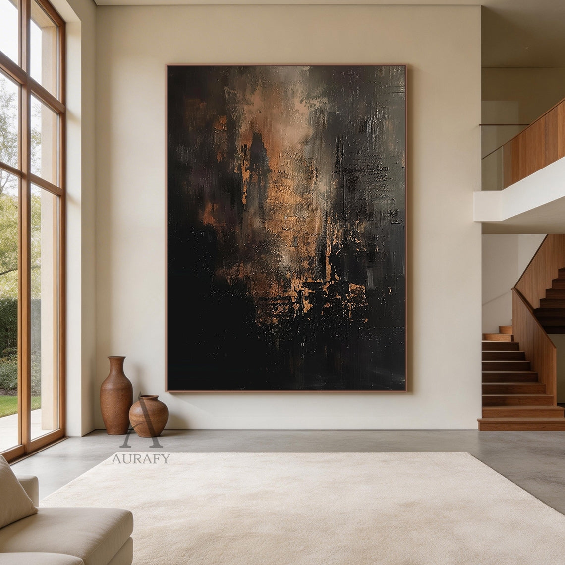 Bronze Through Black, Moody Textured Abstract Painting AURA872