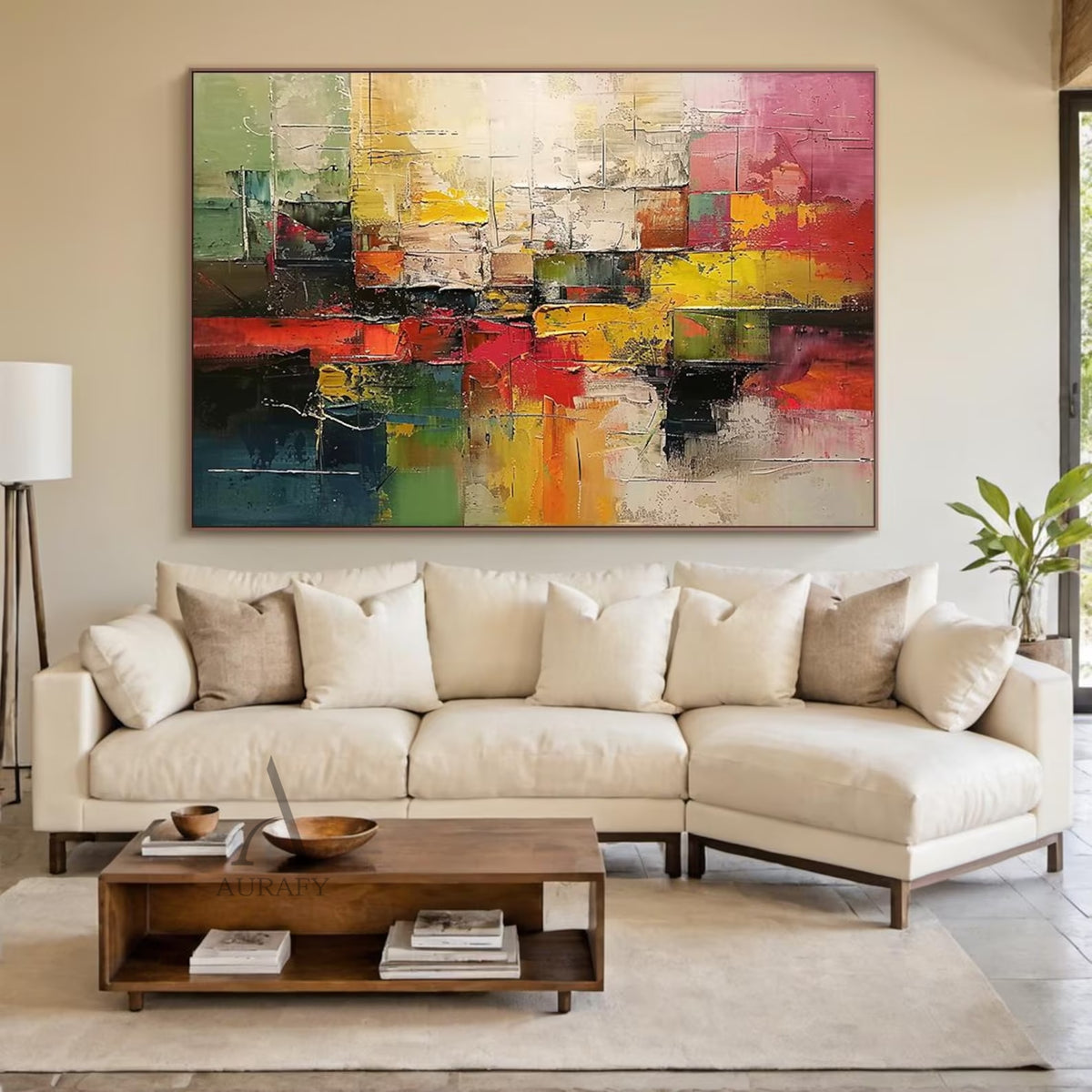 Color Blocks, Red Yellow Green 3D Impasto Abstract Painting AURA866