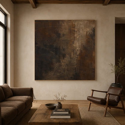 Arc Trace, Dark Brown Weathered Plaster Abstract Painting AURA871