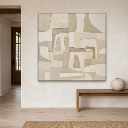 Beige Plaster Textured Japandi Minimalist Wall Art Tactile Sculpted Canvas Neutral Modern Organic Artwork AURA757