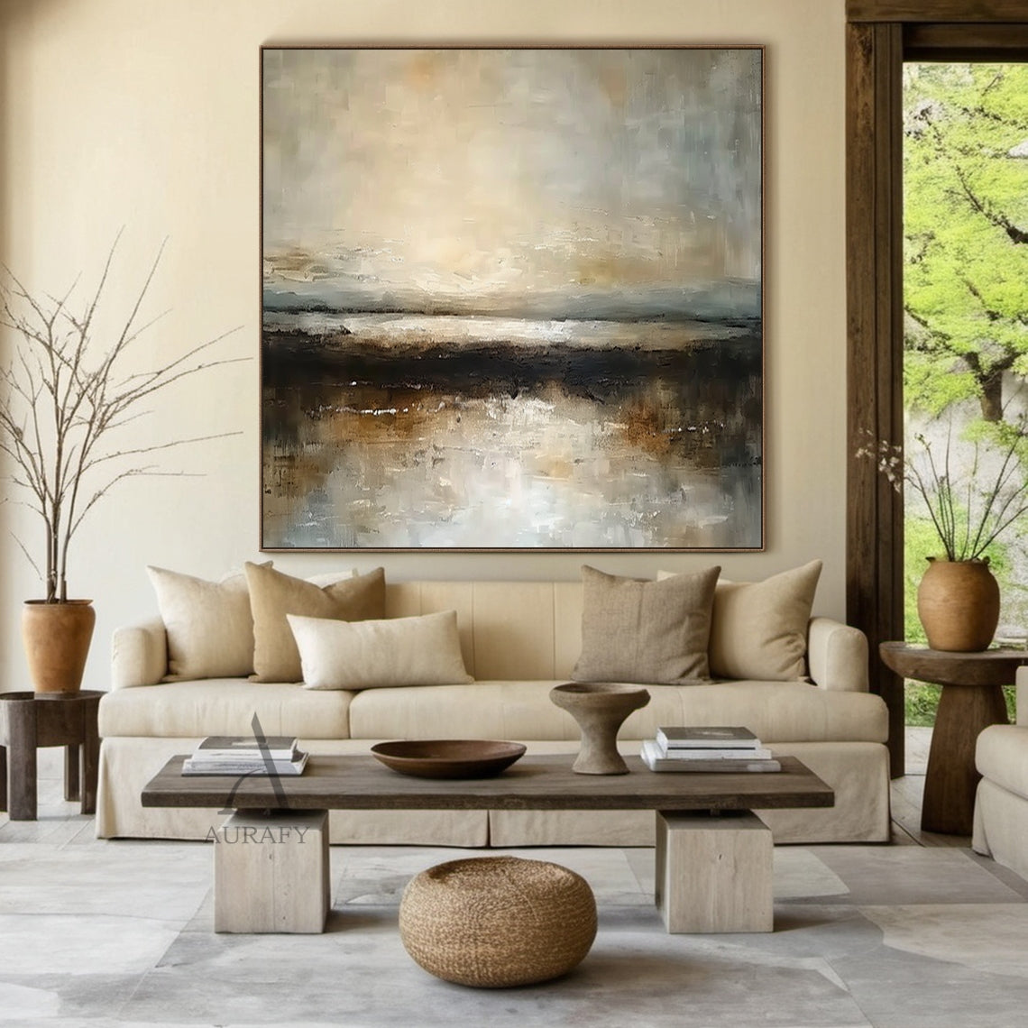 Wabi-Sabi Knife Textured Brown Abstract Landscape Plaster Canvas Artwork Japandi Minimalist Luxe Tactile Wall Decor AURA742