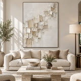 Floating Squares, Beige High-Relief Plaster Painting AURA864