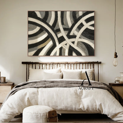 3D Textured Abstract Painting Sculpted Canvas High-Relief Tactile Black Beige Gray Modern Art AURA516