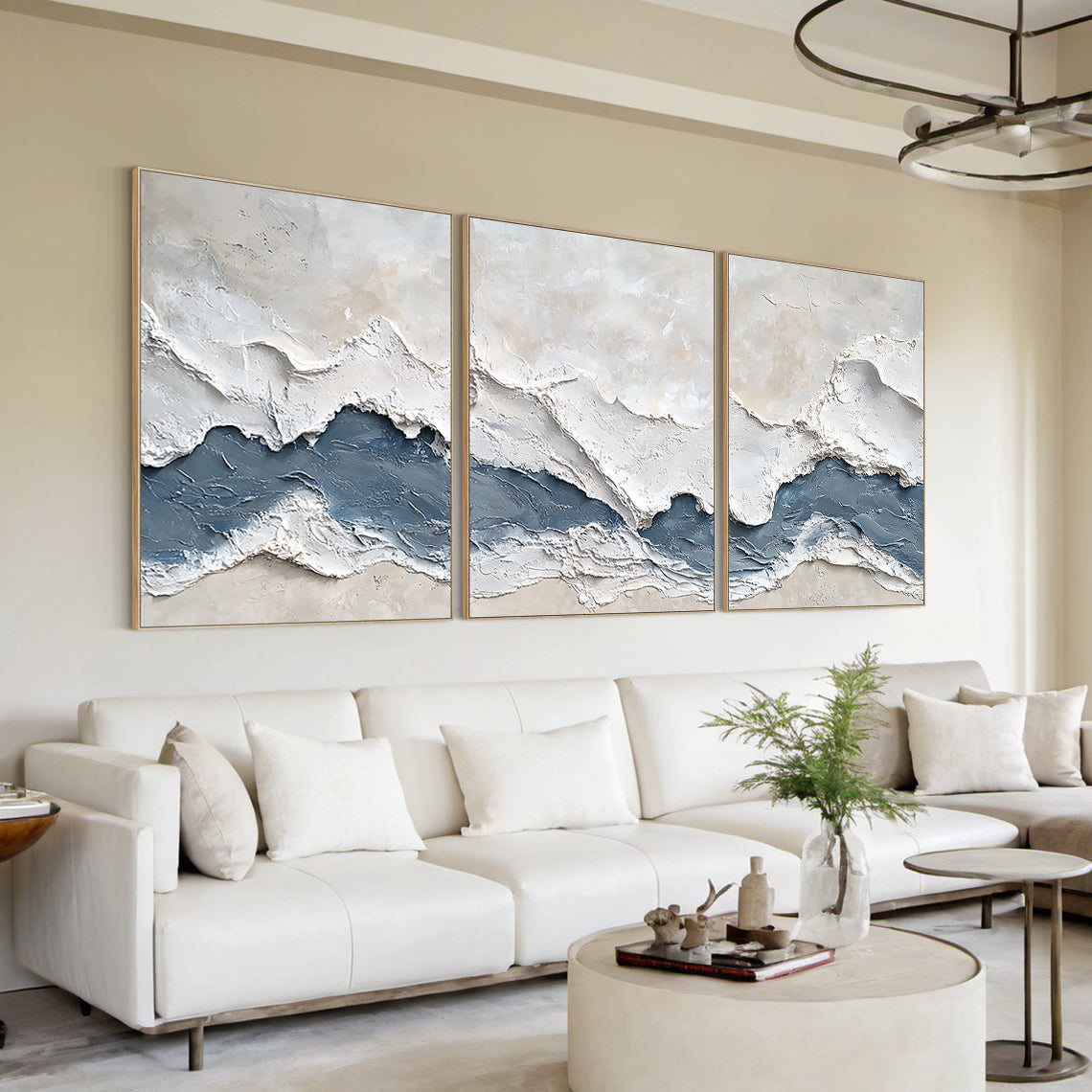 Modern 3D Textured Blue Abstract 3-Piece Living Room Wall Art AURA165