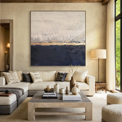 Silent Horizon-Black & Beige Abstract Field-AURA146