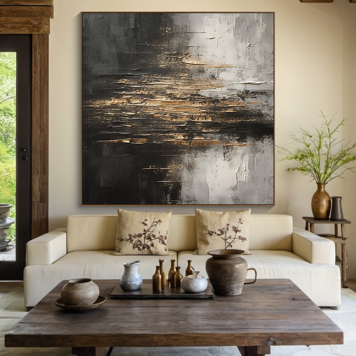 Fractured Horizon-Black & Gray Abstract Spatial Field-AURA103