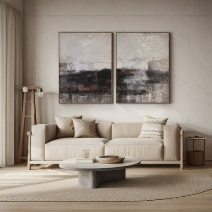 Wabi Sabi Abstract Canvas Wall Art Set of Two Beige Black Living Room Decor AURA207
