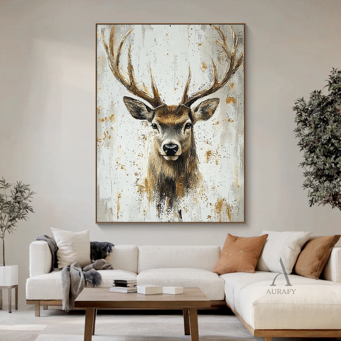 Cozy Beige Brown Woodland Animal Throw Pillow for Living Room AURA313