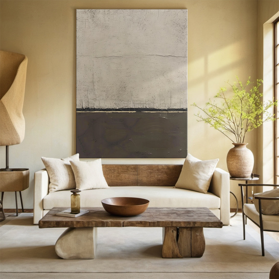 Quiet Horizon-Gray Abstract Field-AURA143