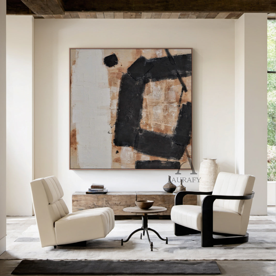 Stylish Yellow Black Abstract Wall Art For Modern Home Decor AURA239