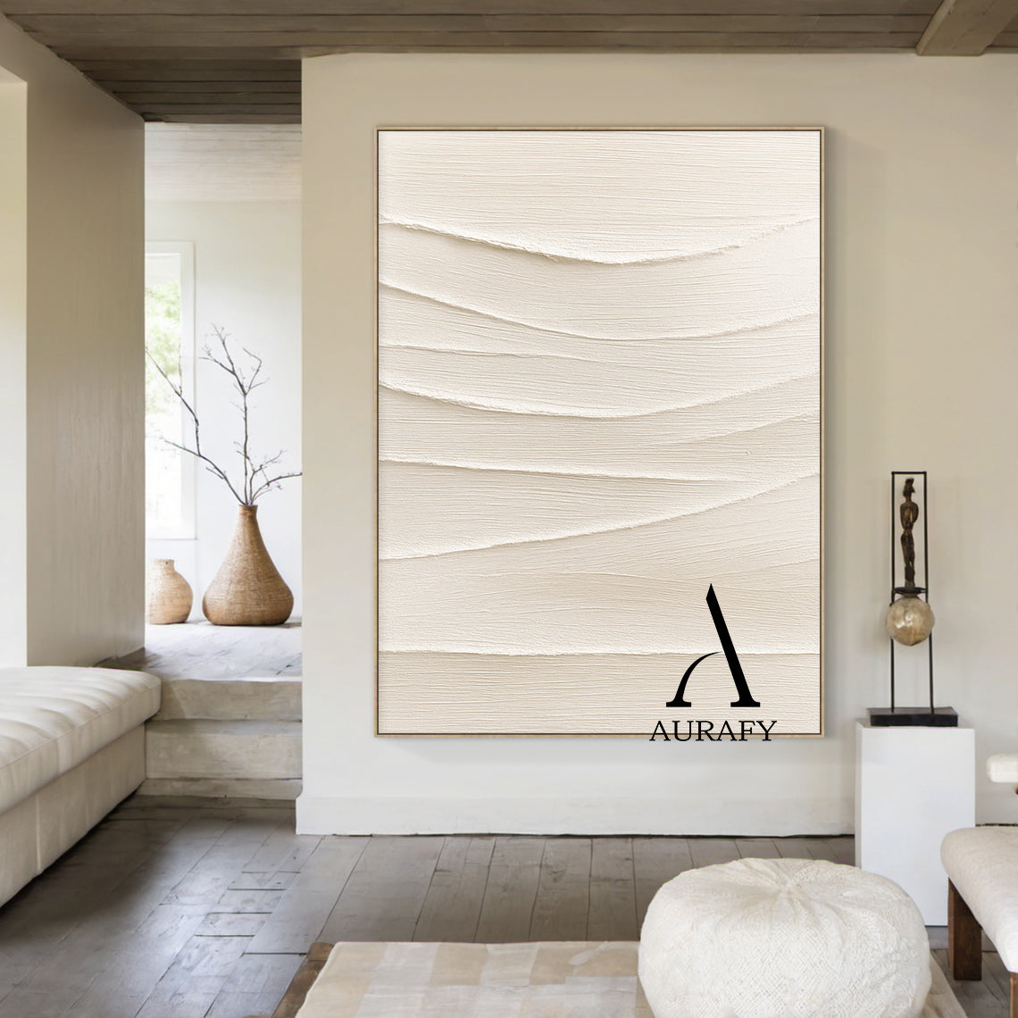Minimalist Wall Art Beige Impasto Wave Texture Tactile Sculpted Canvas Minimalist Luxe Artwork AURA553