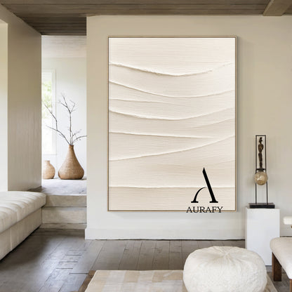 Minimalist Wall Art Beige Impasto Wave Texture Tactile Sculpted Canvas Minimalist Luxe Artwork AURA553