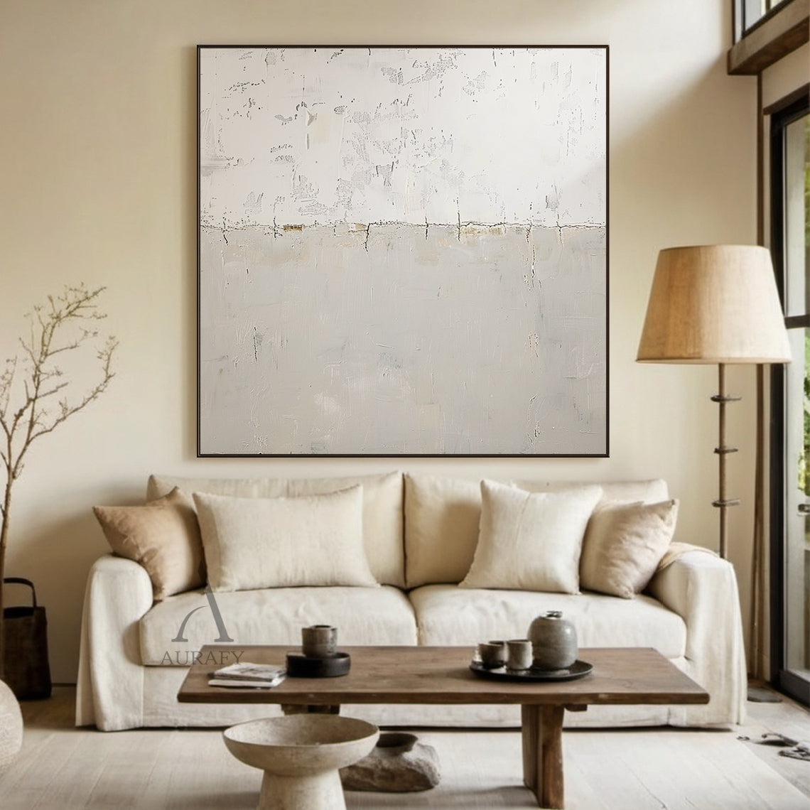 Neutral Beige Wabi-Sabi Textured Abstract Wall Art - AURA812