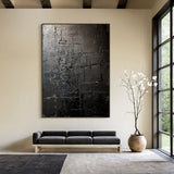 Monochrome Grid Texture Wall Art-Onyx & Charcoal Tones-AURA032