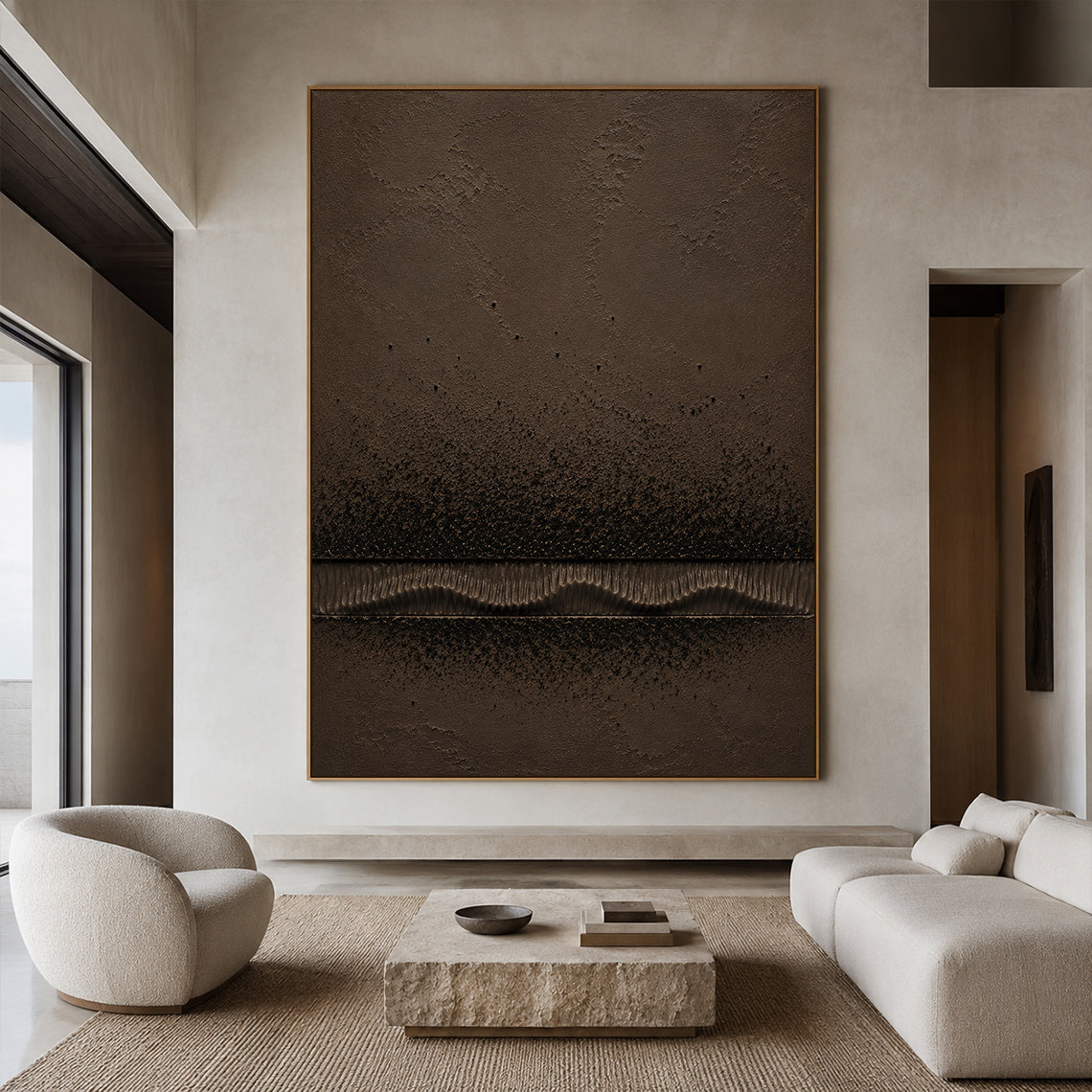Wabi-Sabi Brown Plaster Textured Painting Japandi Minimalist Luxe Sculpted Canvas Tactile Abstract Wall Art AURA766