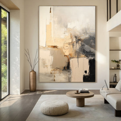 General Abstract Beige Black Wall Art for Contemporary Home Decor AURA286