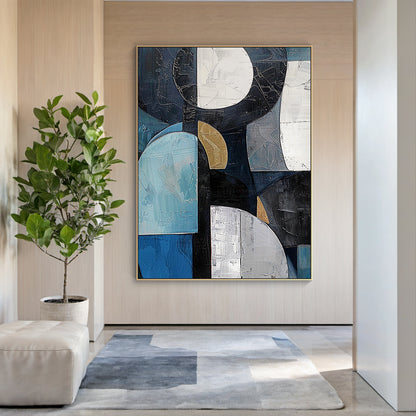 Midnight Geometry-Blue & Black Abstract Field-AURA154