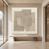 Beige 3D Textured Wall Art Japandi Frayed Linen Collage Tactile Modern Organic Minimalist Decor AURA758