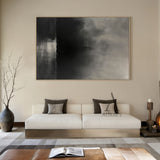 Black Abstract Art with Knife Strokes Tactile Surface Monochrome Minimalist Luxe Sculpted Canvas AURA472
