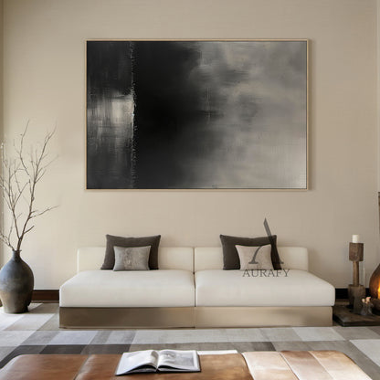 Black Abstract Art with Knife Strokes Tactile Surface Monochrome Minimalist Luxe Sculpted Canvas AURA472