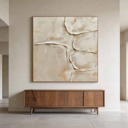 Quiet Layers, Warm Beige Sculpted Plaster Wall Art AURA862