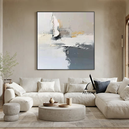 Minimalist Gray White Wall Art Wabi-Sabi Knife Stroke Plaster Textured Japandi Abstract Handcrafted Home Decor AURA543