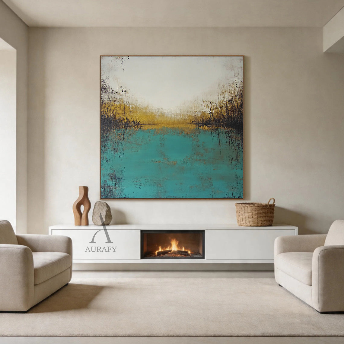 Modern General Abstract Green Beige Wall Art for Home Decor AURA395