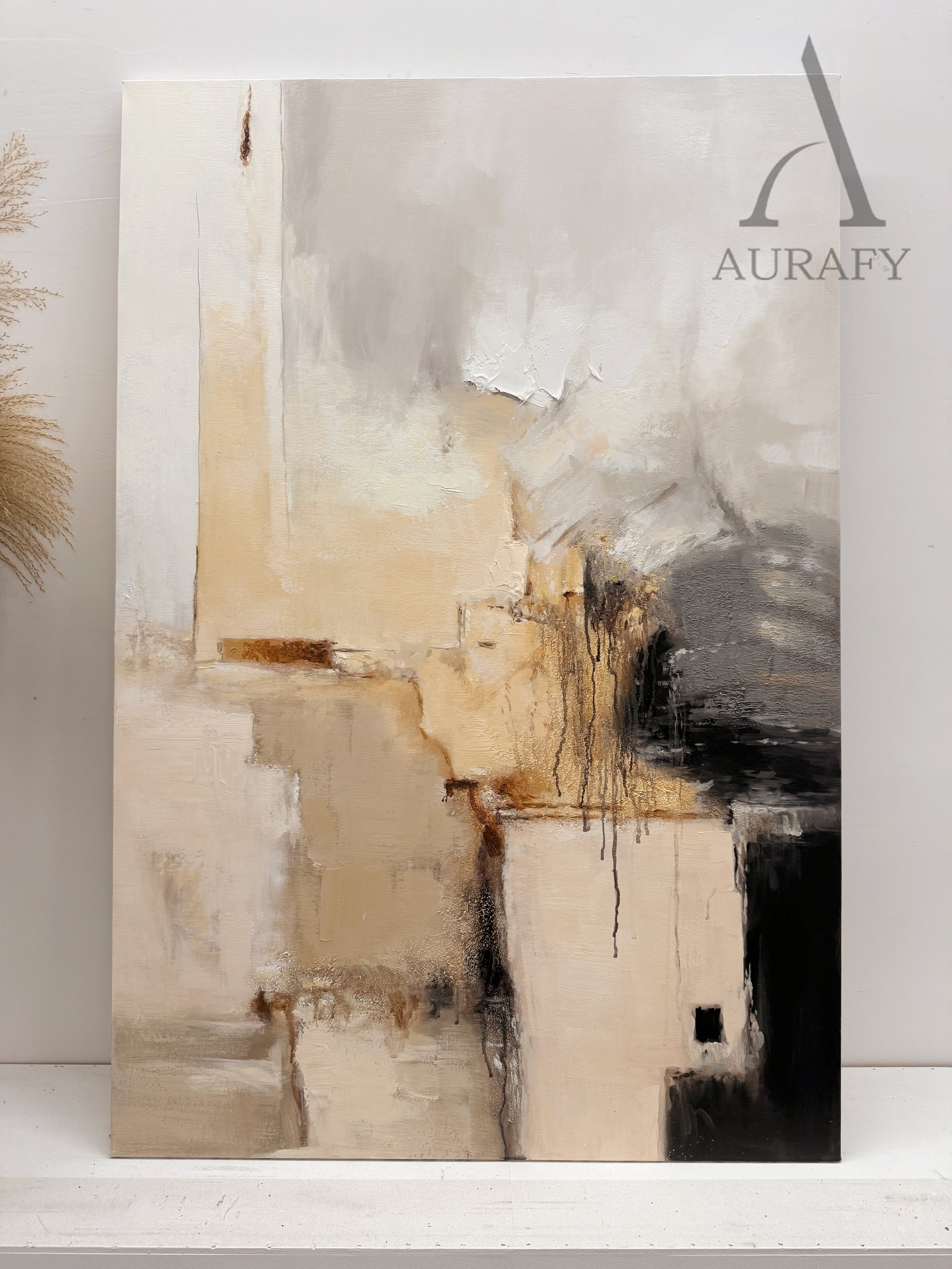 General Abstract Beige Black Wall Art for Contemporary Home Decor AURA286