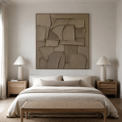 Brown 3D Textured Plaster Wall Art Japandi Wabi Sabi Geometric Sculpted Canvas High Relief Artwork AURA773