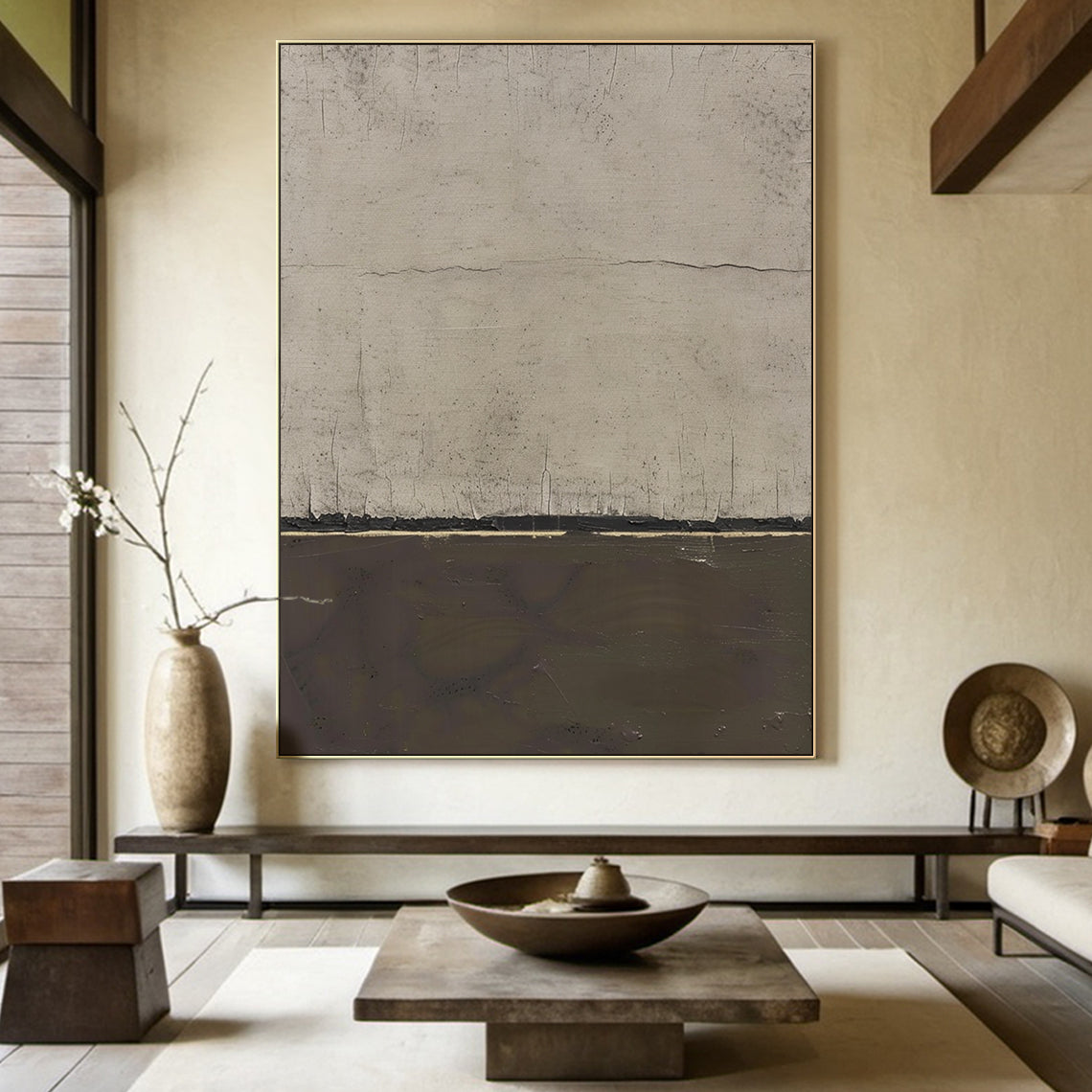 Quiet Horizon-Gray Abstract Field-AURA143