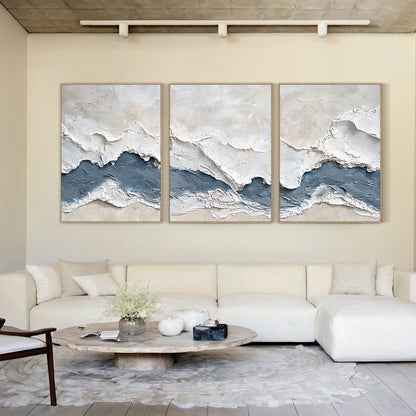 Modern 3D Textured Blue Abstract 3-Piece Living Room Wall Art AURA165