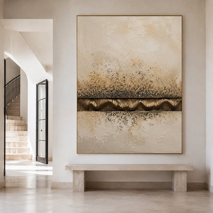 Wabi-Sabi Plaster Textured Painting Japandi Neutral Beige Brown Abstract Sculpted Canvas Gold Accent Tactile Wall Art AURA765
