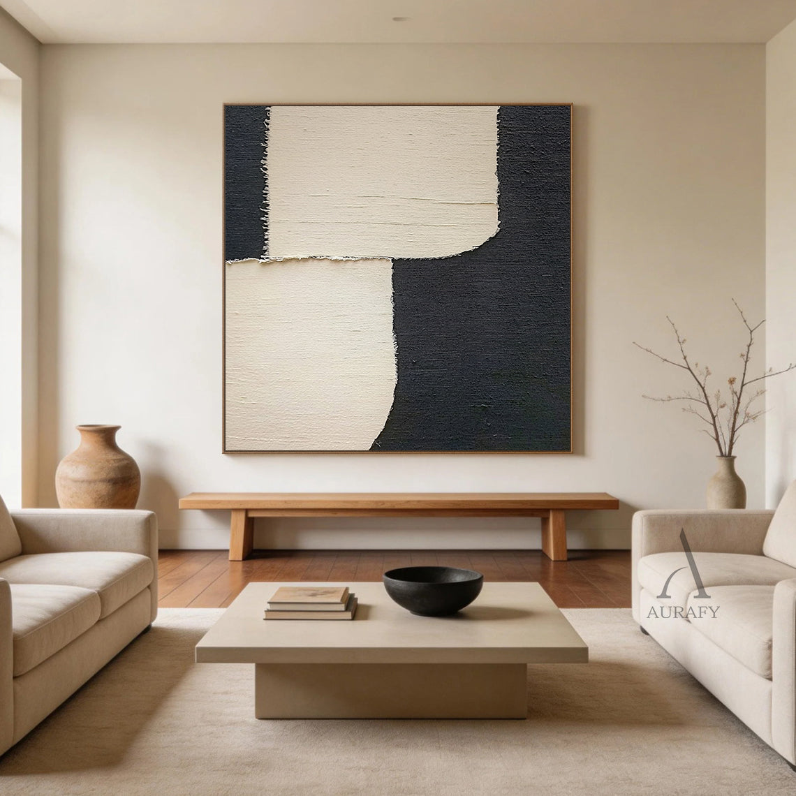 Minimalist Black Beige Wall Art for Home Living Room Decor AURA379