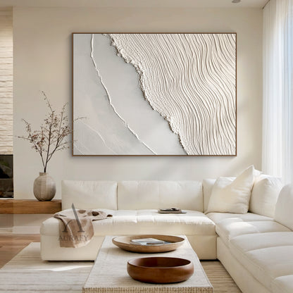 Beige Sea Abstract Impasto Sculpted Tactile Wall Art Modern Minimalist Luxe Canvas AURA442