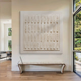 Beige Abstract Plaster Textured Art Sculpted Vertical Grid Tactile Minimalist Luxe Canvas AURA605