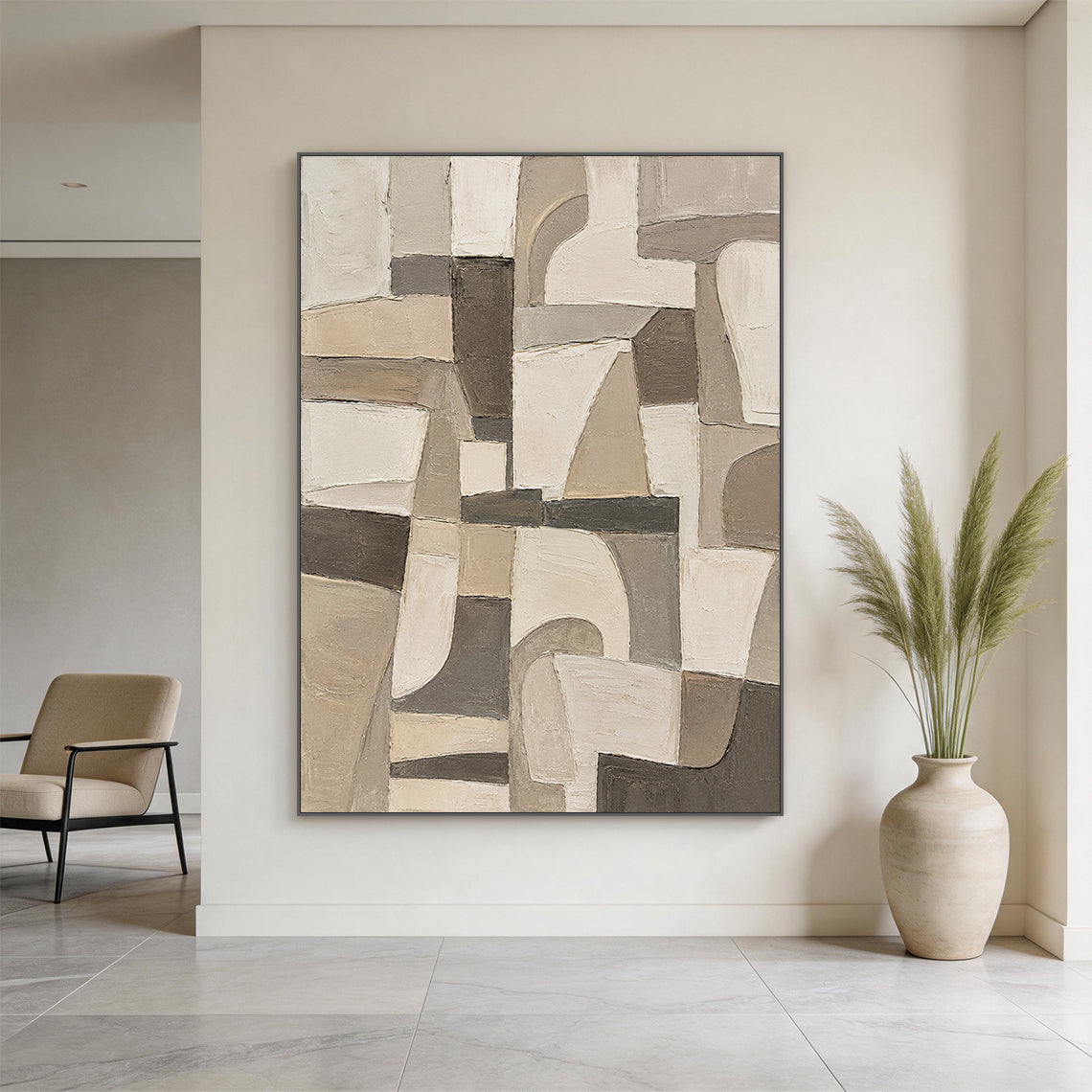 Wabi-Sabi Brown Beige Textured Abstract Plaster Knife Stroke Japandi Minimalist Modern Home Wall Art AURA706