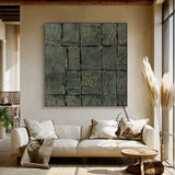 Green Abstract Art Tactile Natural Texture Grid Pattern Thick Paint Wall Decor AURA470