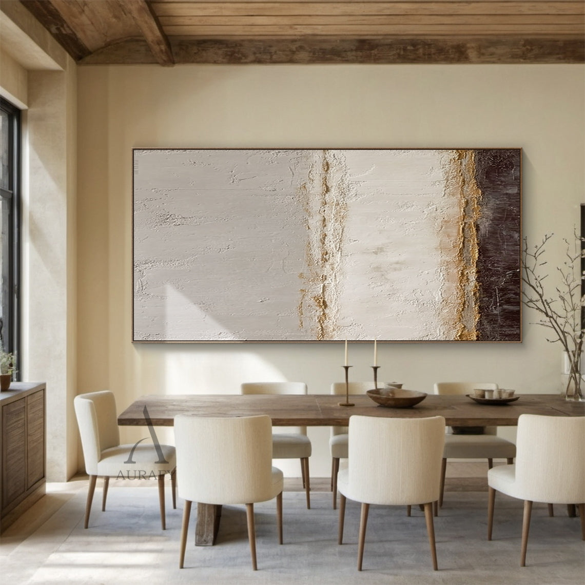 General Abstract Beige Gray Impasto Texture Tactile Surface Modern Organic Wall Art Decor AURA599