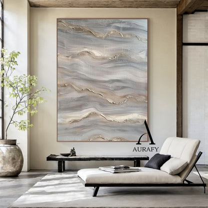 Wabi Sabi Abstract Art Impasto Textured Gray Beige Tactile Wave-Like Handcrafted Organic Canvas AURA560